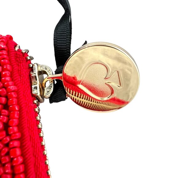 Kate Spade Beaded Pouch "Going To Target" Red White NWT 8" X 6" Wristlet - Picture 6 of 11